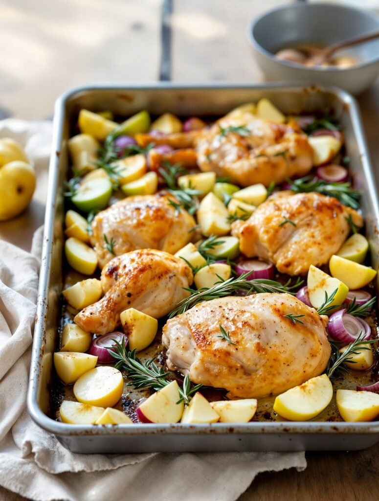 Receta de otoño Pollo al horno con manzana